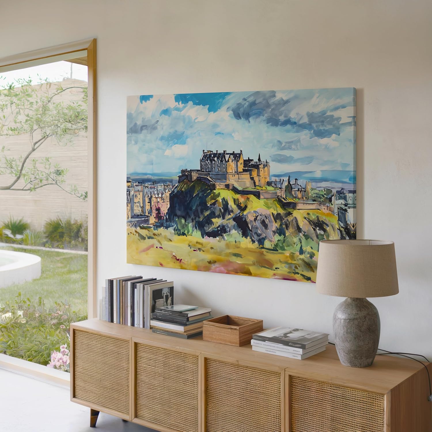 Edinburgh Castle Scotland Canvas Wall Art – Scottish Skyline Landscape Print, UK Travel Poster Ready to Hang(18x24inches)