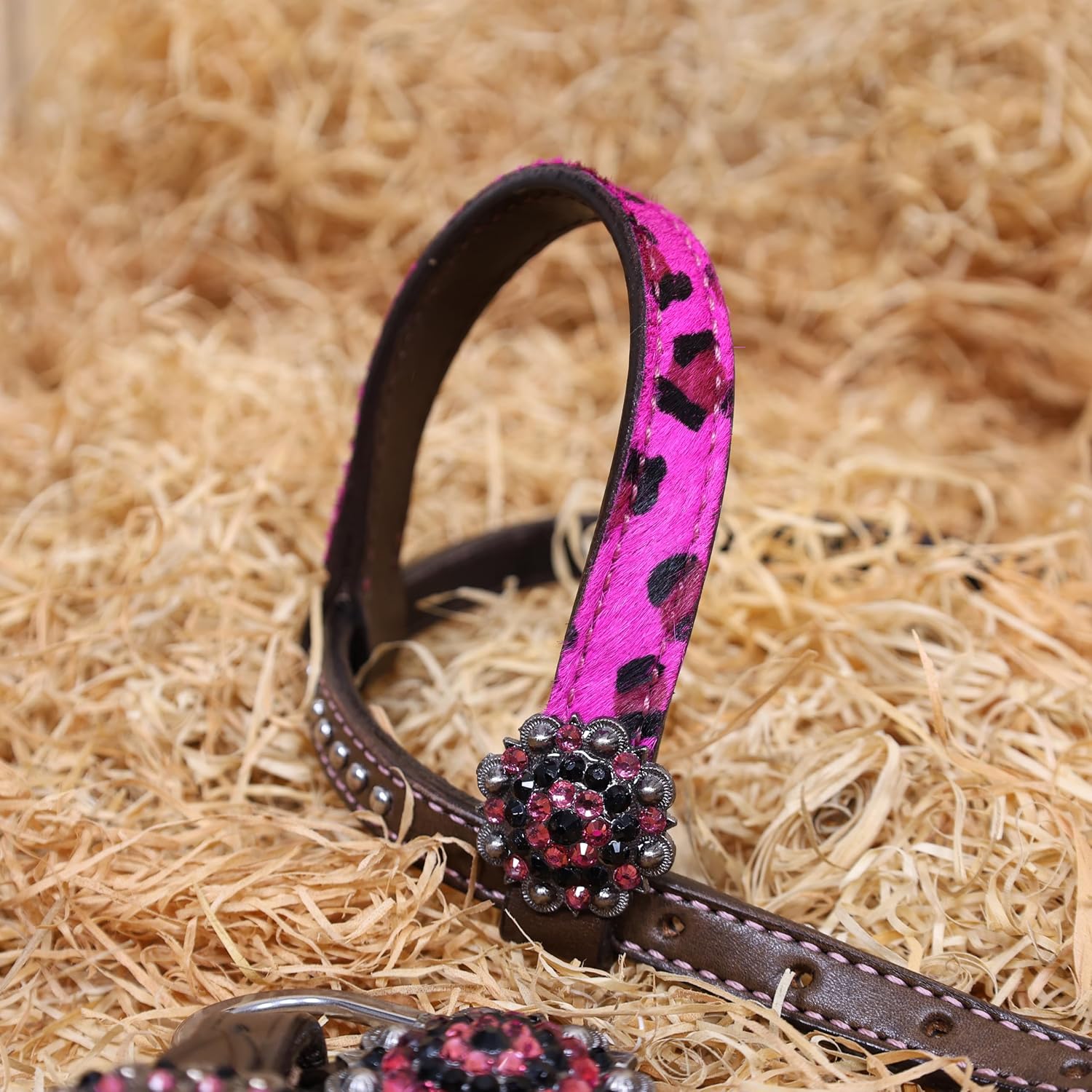Cheetah Headstall & Breast Collar Tack Set – Gladiator Style with Leopard Print on Leather | Genuine Argentine Cow Leather | Antique Nickel Hardware & Copper Rivet Buckles