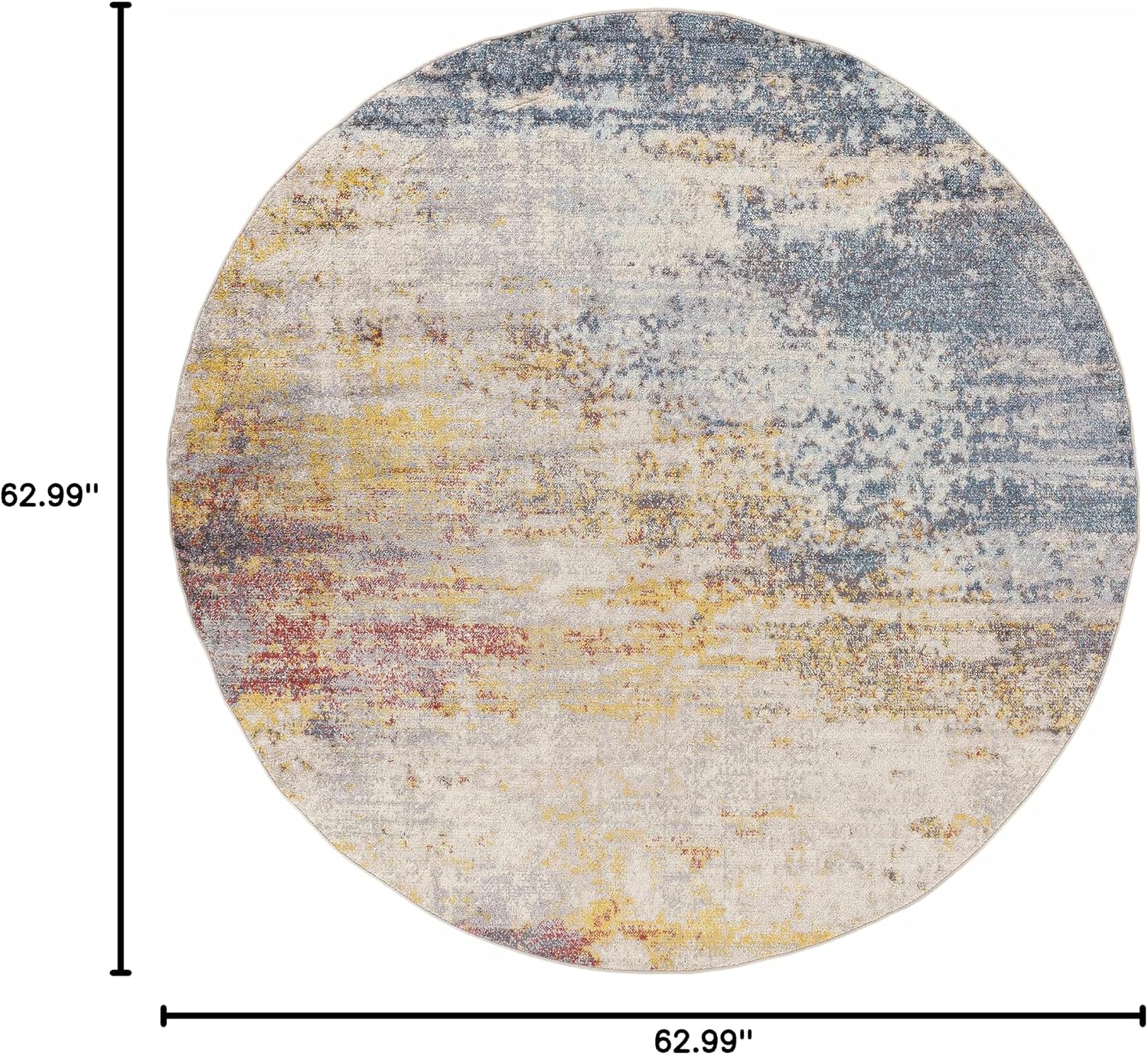 BoutiqueRugs Light Gray Abstract 5ft Round Area Rug Contemporary Mustard Ice Blue Navy Alexandra Living Room Bedroom Dining Room Home Office Apartment 5'3' Round Stain Resistant Non-Shedding