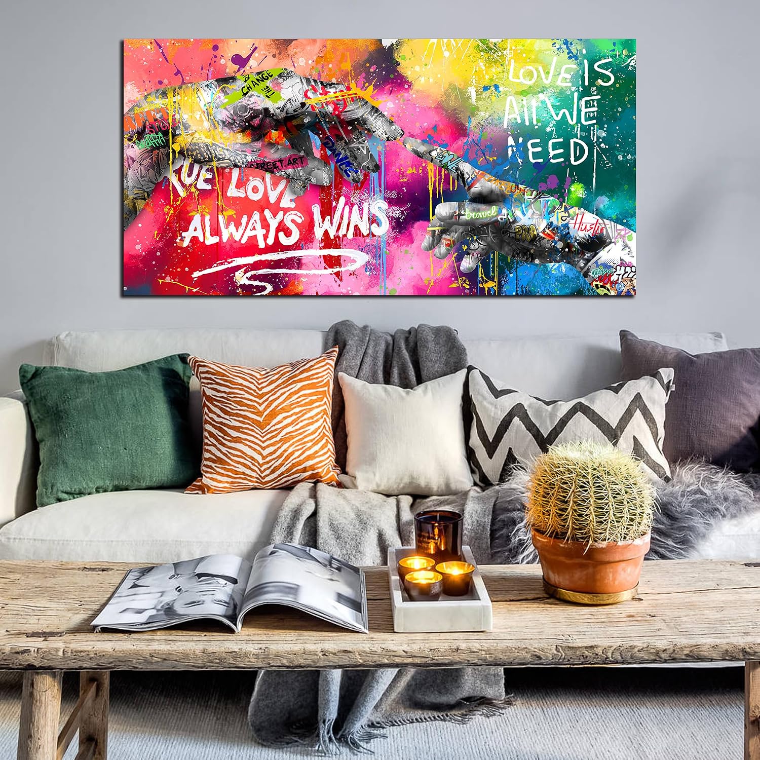 CIRABKY Large Colorful Wall-Art for Living Room - Graffiti Wall Art Canvas - Hand of God Art Prints Posters Size 29' x 59'