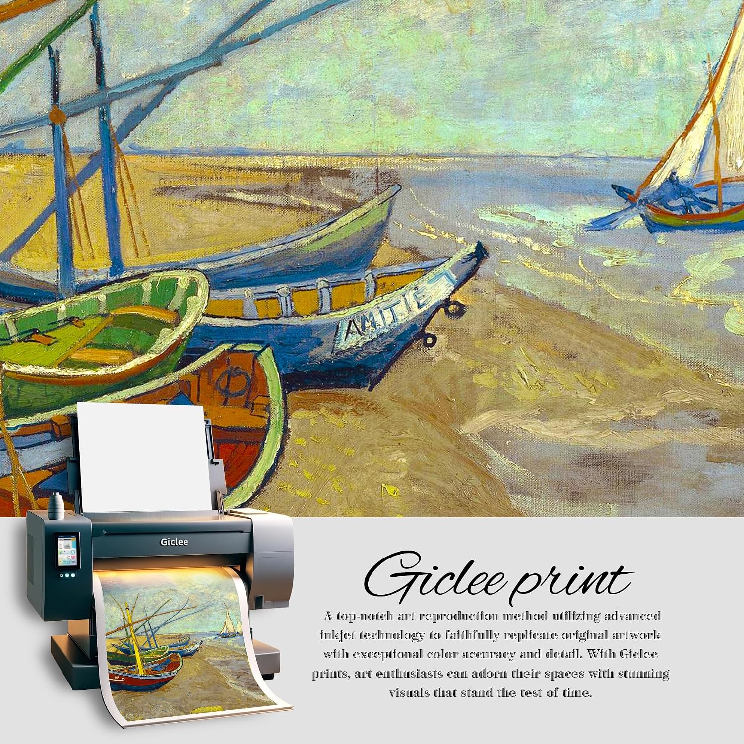 Boats at Saintes Maire by Vincent Van Gogh Framed Size:30x36 inches,Image Size:24x30 inches,Golden Frame The World Classic Art Reproductions,Wall Art for Home Decor