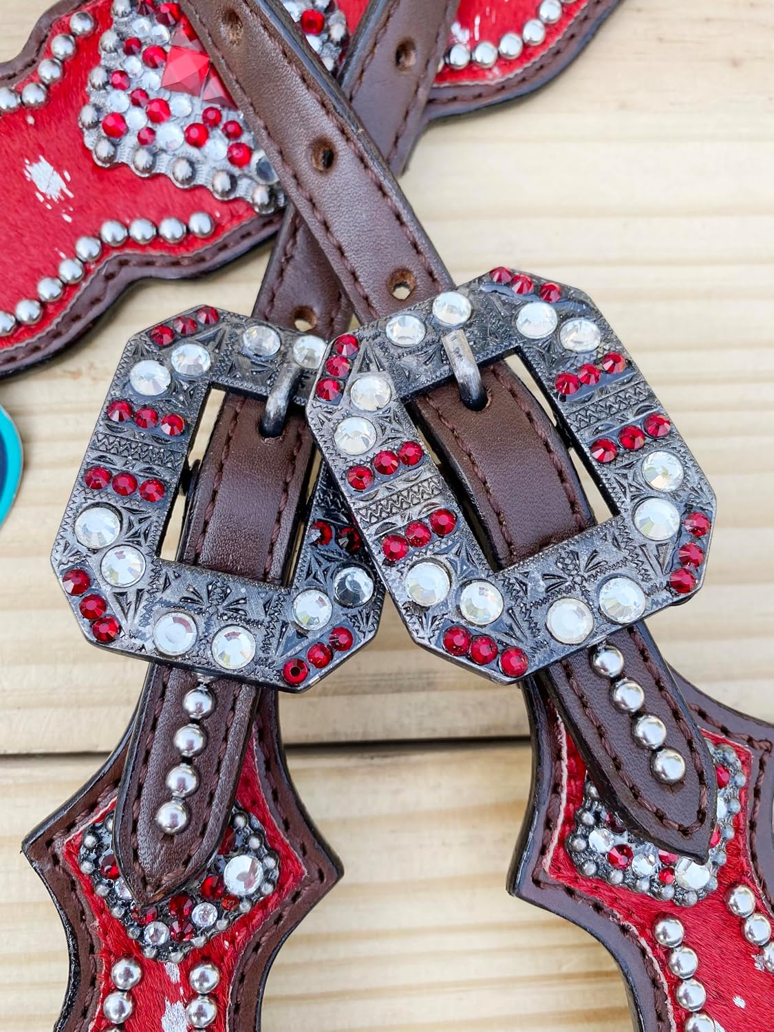 Western Leather Headstall & Breast Collar Set for Horses - Valentine's Day Silver Metallic Cowhide with Rhinestones