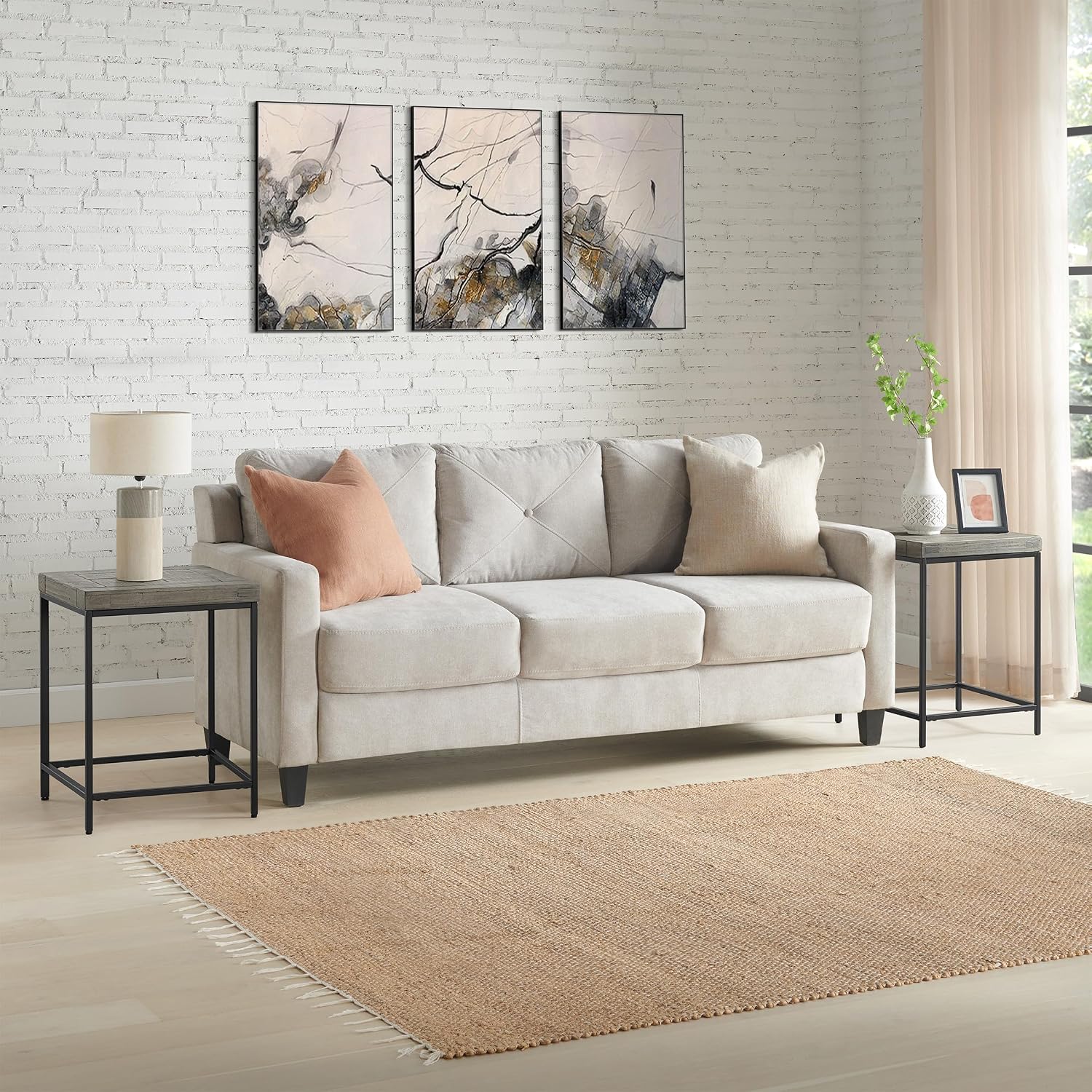 Alaterre Furniture End Table Set - Set of 2 Industrial Side Tables with Wood Tops and Metal Frames - for Living Room, Bedroom, or Dorm Room (Gray)