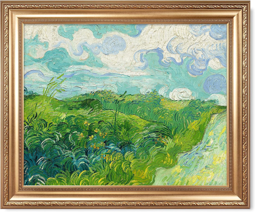 Green Wheat Fields, Auvers by Vincent Van Gogh Framed Size:30x36 inches,Image Size:24x30 inches,Golden Frame The World Classic Art Reproductions,Wall Art for Home Decor