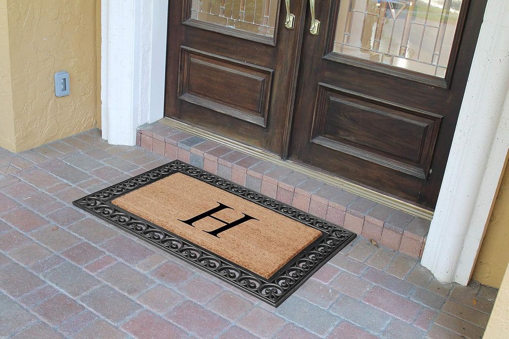 A1HC Natural Coir Monogrammed Door Mat For Front Door, 30'x48', Anti-Shed Treated Durable Doormat for Outdoor Entrance, Heavy Duty, Low Profile, Easy to Clean, Long Lasting Front Porch Entry Rug