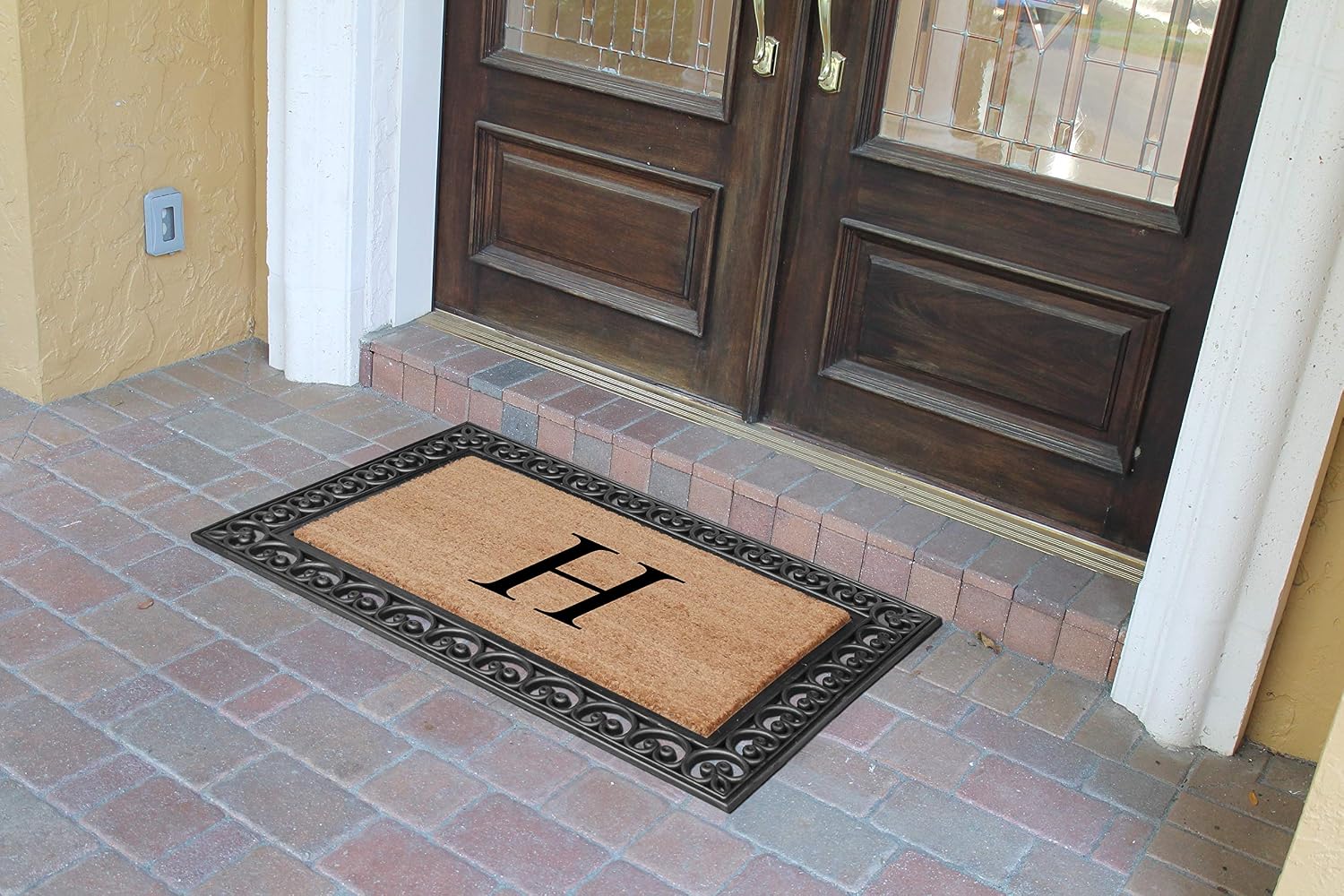 A1HC Natural Coir Monogrammed Door Mat For Front Door, 30'x48', Anti-Shed Treated Durable Doormat for Outdoor Entrance, Heavy Duty, Low Profile, Easy to Clean, Long Lasting Front Porch Entry Rug