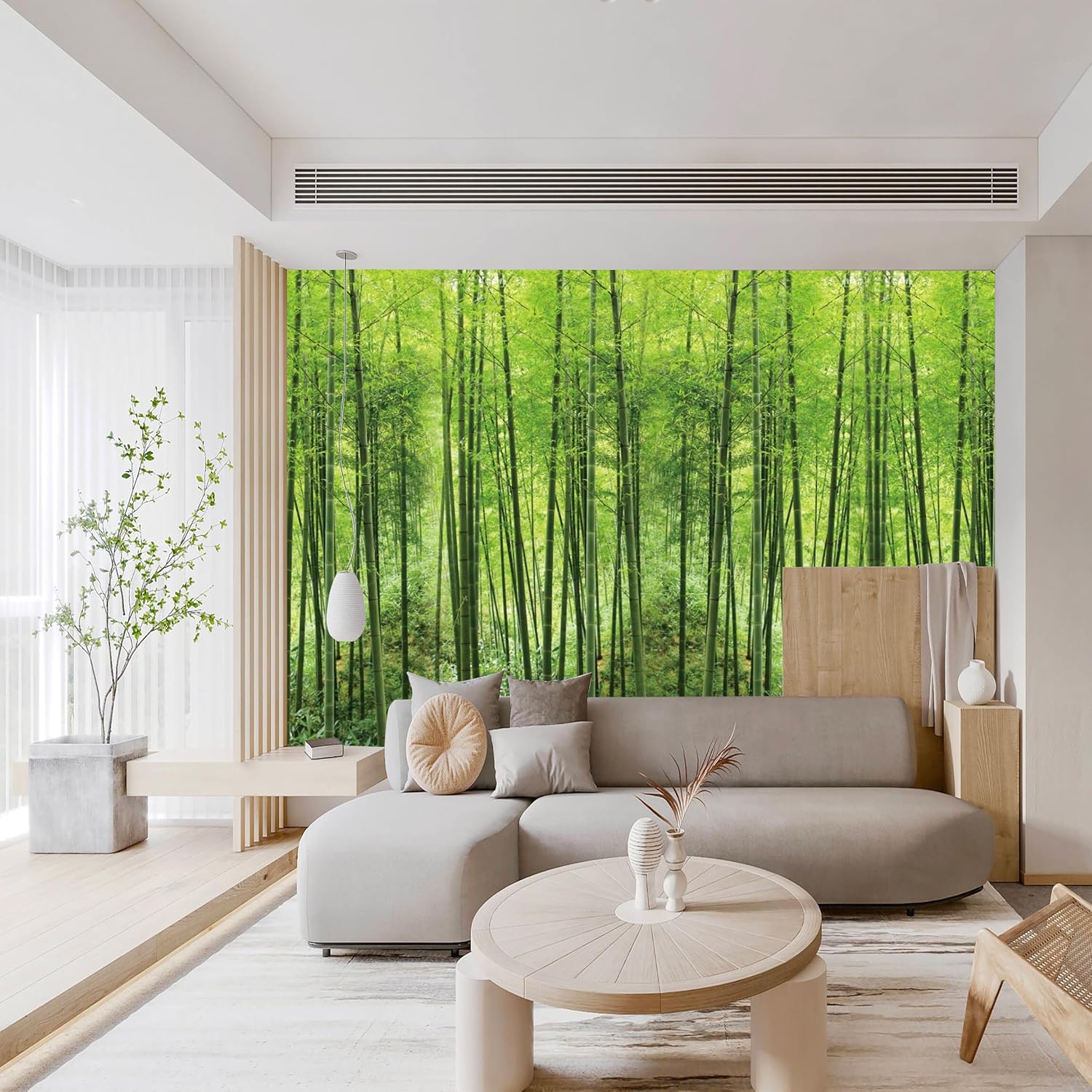 Custom Wall Murals,HD Green Bamboo Forest Natural Landscape，Removable Large Photo Wallpaper(Self-Adhesive Wall Fabric,No PVC) 151' x 105'