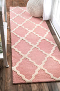 nuLOOM Marrakech Trellis Wool Runner Rug, 2' 6' x 12', Baby Pink