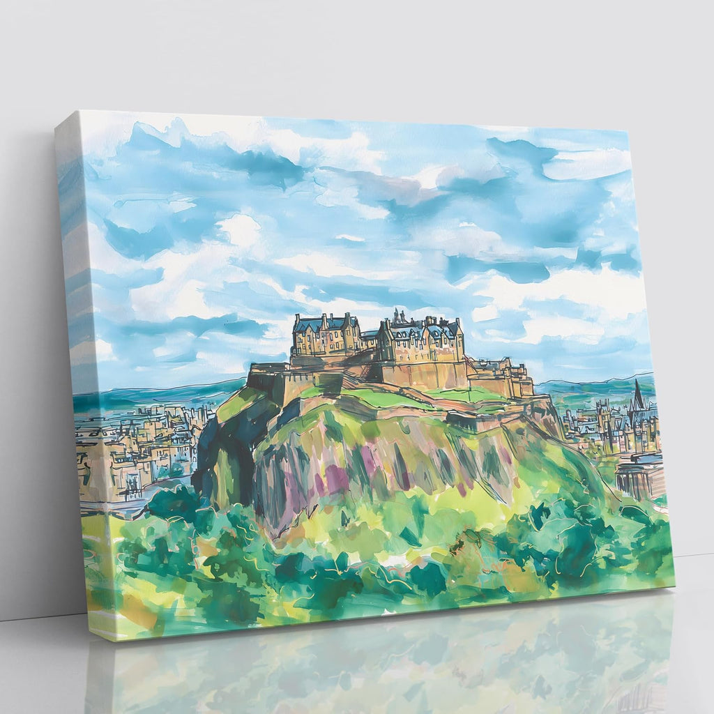 Scotland Edinburgh Castle Canvas Print Edinburgh Skyline Wall Art, Historic Scottish Landmark Landscape Décor UK Travel Gift Ready to Hang(24x36inches)