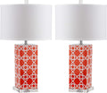 SAFAVIEH Lighting Collection Quatrefoil Modern Contemporary Orange 27-inch Bedroom Living Room Home Office Desk Nightstand Table Lamp Set of 2 (LED Bulbs Included)