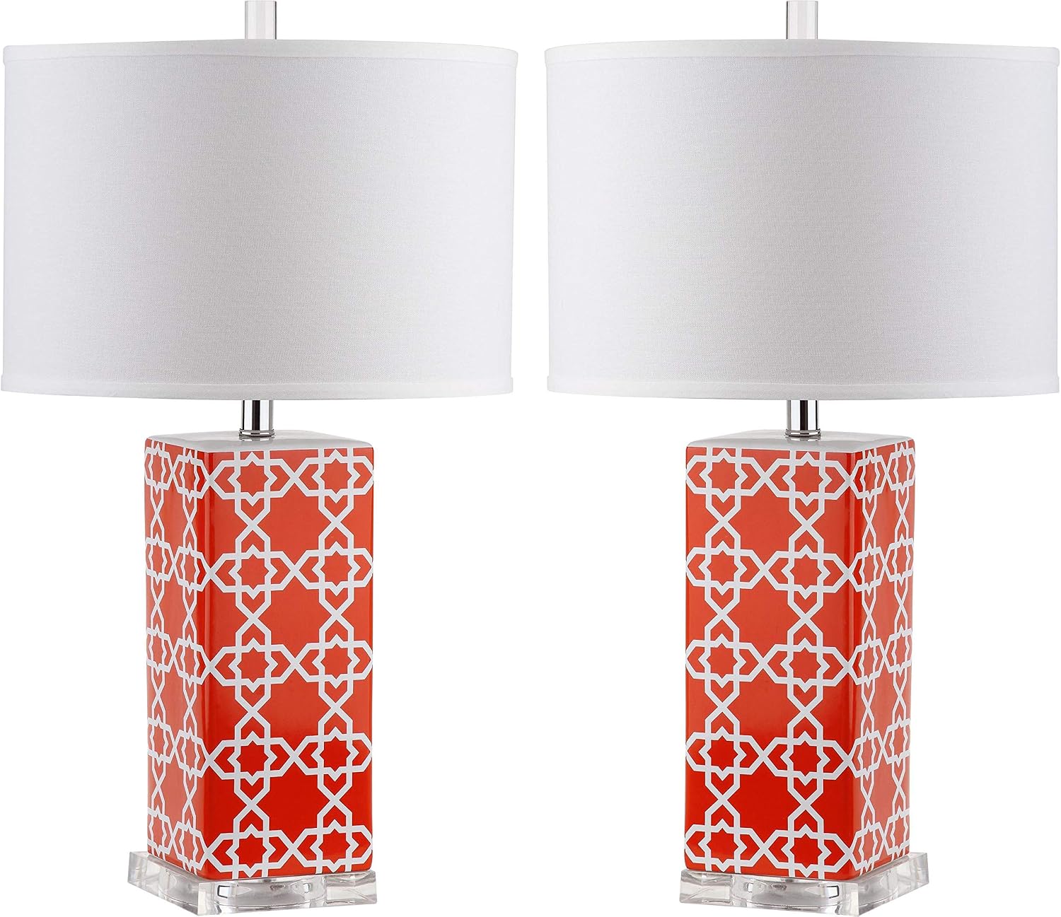 SAFAVIEH Lighting Collection Quatrefoil Modern Contemporary Orange 27-inch Bedroom Living Room Home Office Desk Nightstand Table Lamp Set of 2 (LED Bulbs Included)