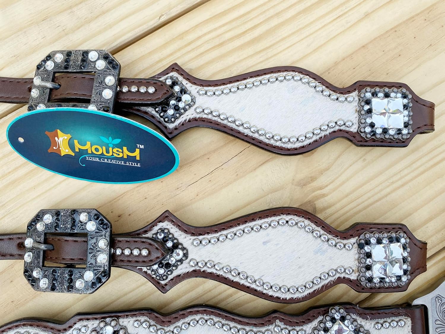 Western Leather Headstall & Breast Collar Set for Horses - Valentine's Day Silver Metallic Cowhide with Rhinestones
