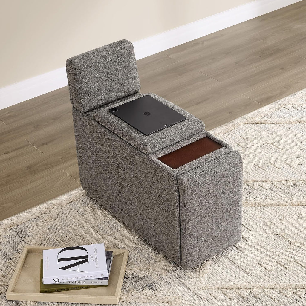 CHITA Versatile Storage Console for Modular Sofa, Multifunctional Side Table with Dual Cup Holders, Table, No Need Assembly, Grey