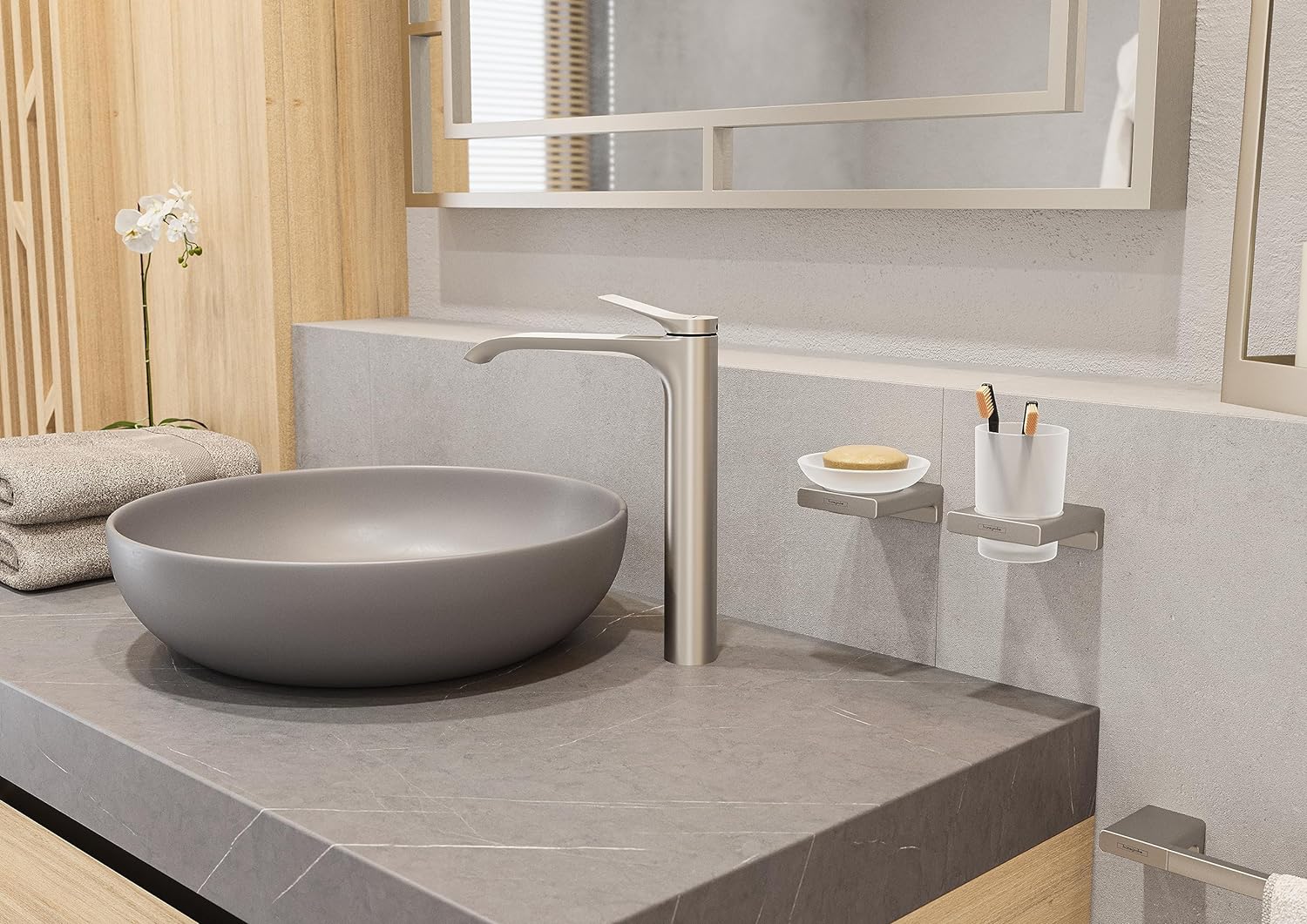 hansgrohe AddStoris Modern Towel Rack with Towel Bar in Brushed Nickel, 41751820