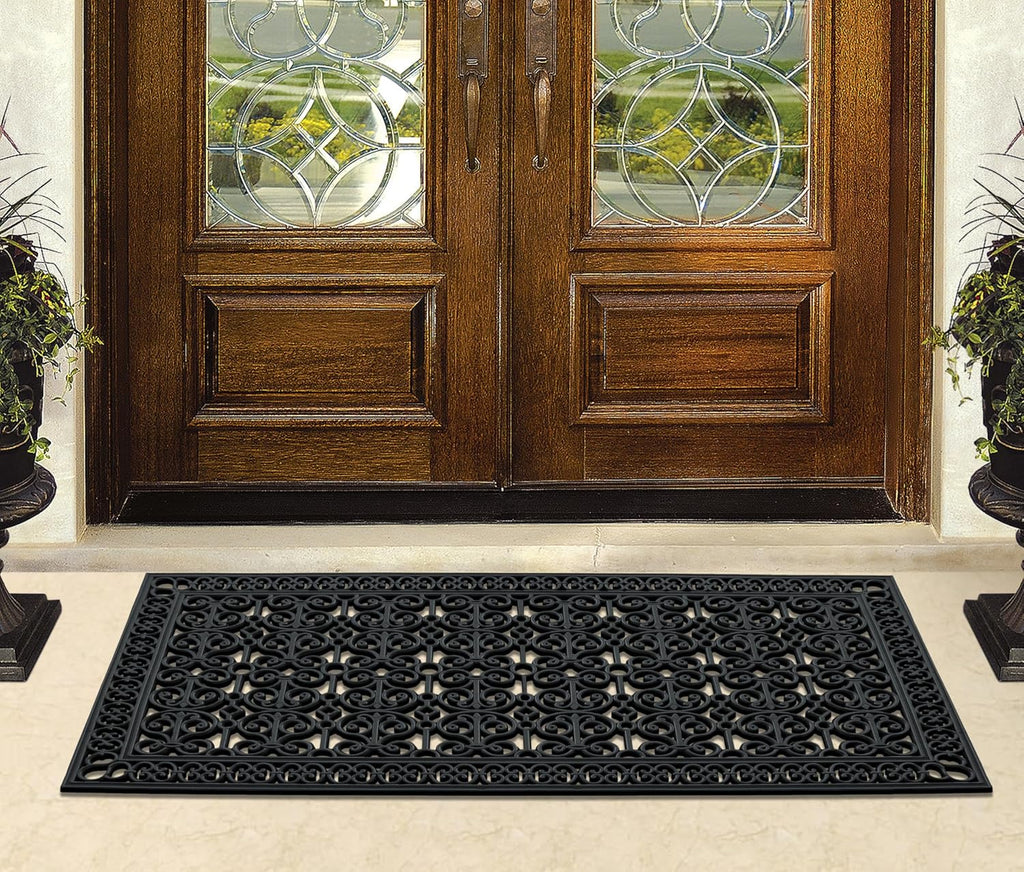 A1 Home Collections 34-LB Heavy Duty Rubber Doormat 36'×72' - Won't Blow Away | Outside Front Door Mat, Mud Dirt Scraper, Non-Slip Drainage Mat for Entryway Patio Garage, All-Weather, 100% Rubber Mats