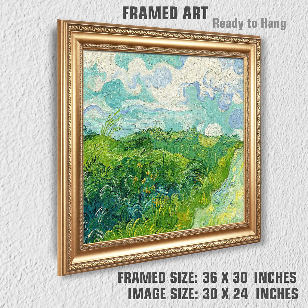 Green Wheat Fields, Auvers by Vincent Van Gogh Framed Size:30x36 inches,Image Size:24x30 inches,Golden Frame The World Classic Art Reproductions,Wall Art for Home Decor