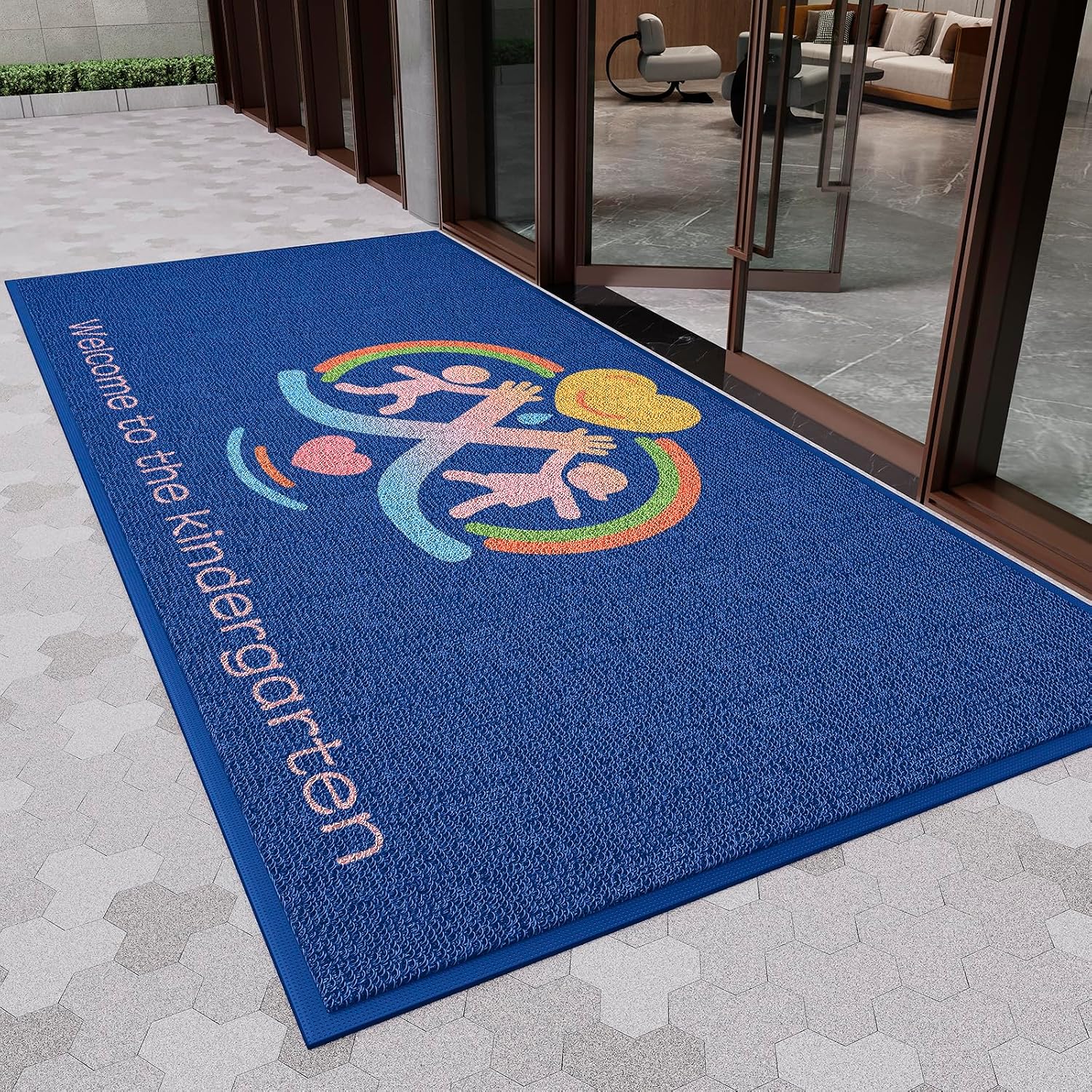 Custom Commercial Door Mat Carpet Personalized Logo Text Entryway Mat, Non Slip Low Profile Indoor Outdoor Rugs