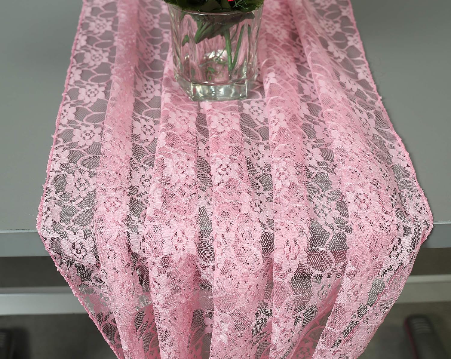 MDS Pack of 20 Wedding 27 x 120 inches Long Sheer lace Table Runner for Wedding Banquets Decorations Birthday Parties, Engagements, Rustic Boho for 10Ft Table Runners - Blush Pink