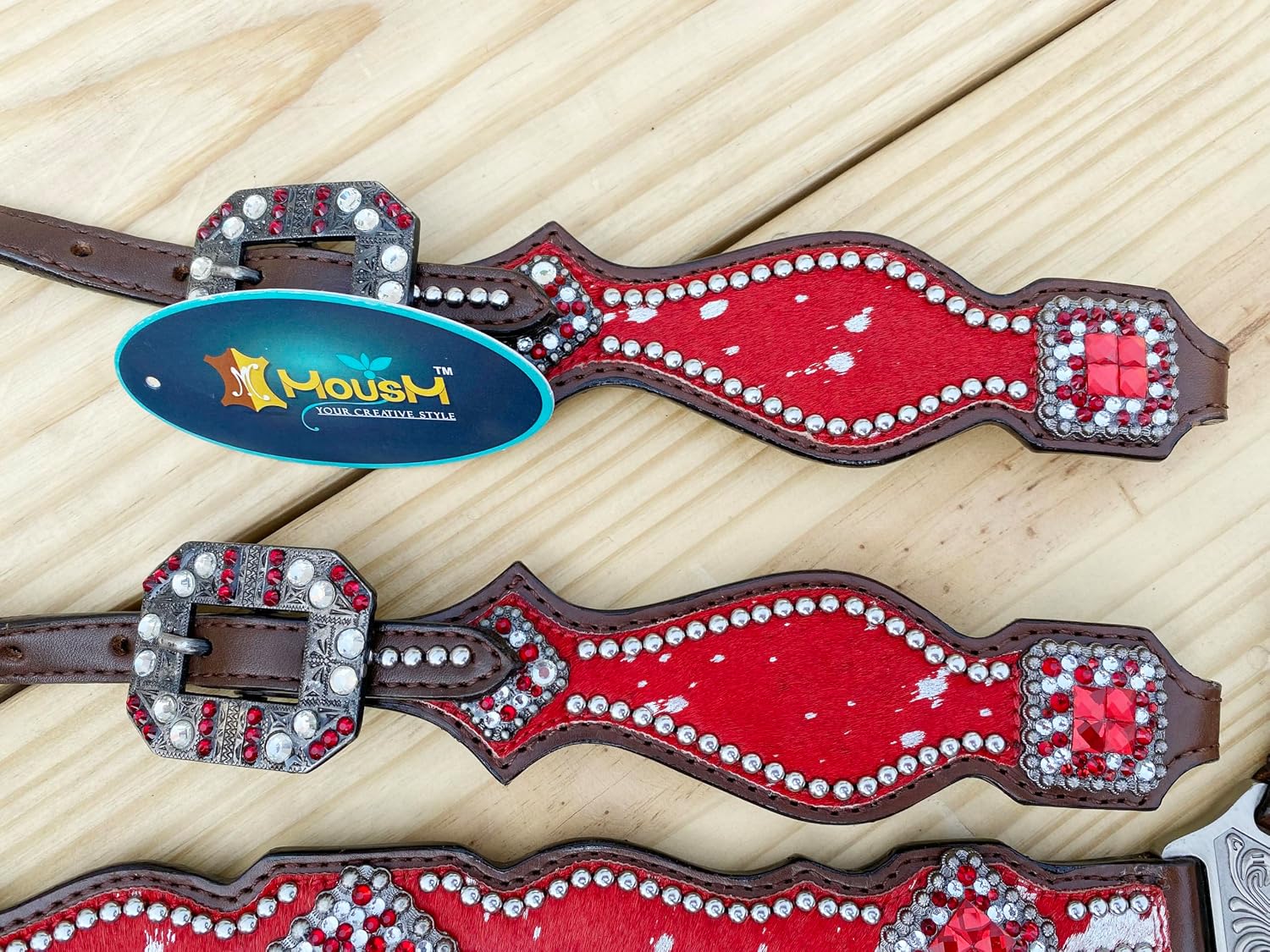 Western Leather Headstall & Breast Collar Set for Horses - Valentine's Day Silver Metallic Cowhide with Rhinestones