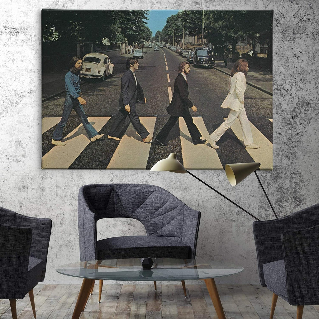 Amk Wood Vintage Rock Band Inspired Canvas Wall Art | Retro Musicians Street Crossing Print | Handmade Home Décor – Various Sizes (60in x 40in Gallery Wrapped)