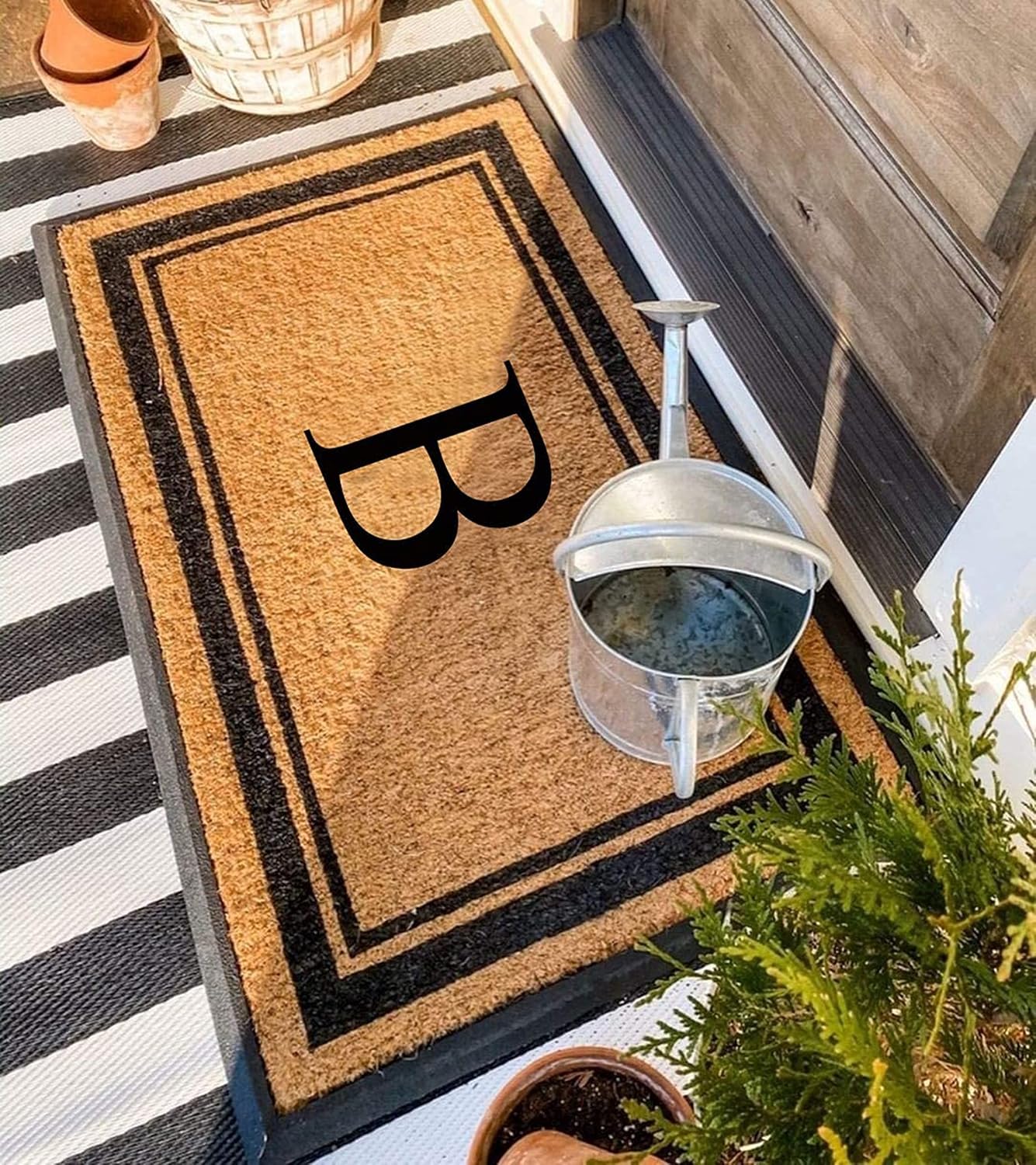 A1 Home Collections Natural Coir & Rubber Hand-Flocked Monogrammed Doormat - Heavy Duty Anti-Shedding Front Door Mat, Thick & Durable Entrance Mat - B, 30' x 48'