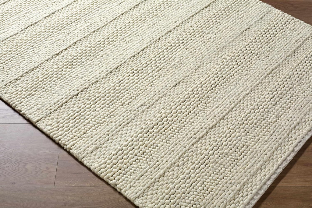BoutiqueRugs Beige Striped Transitional 8ft Square Area Rug Wool Hand Woven Flatweave Textured Bohemian Clarke Living Room Bedroom Dining Room Home Office Apartment Stain Resistant Non-Shedding