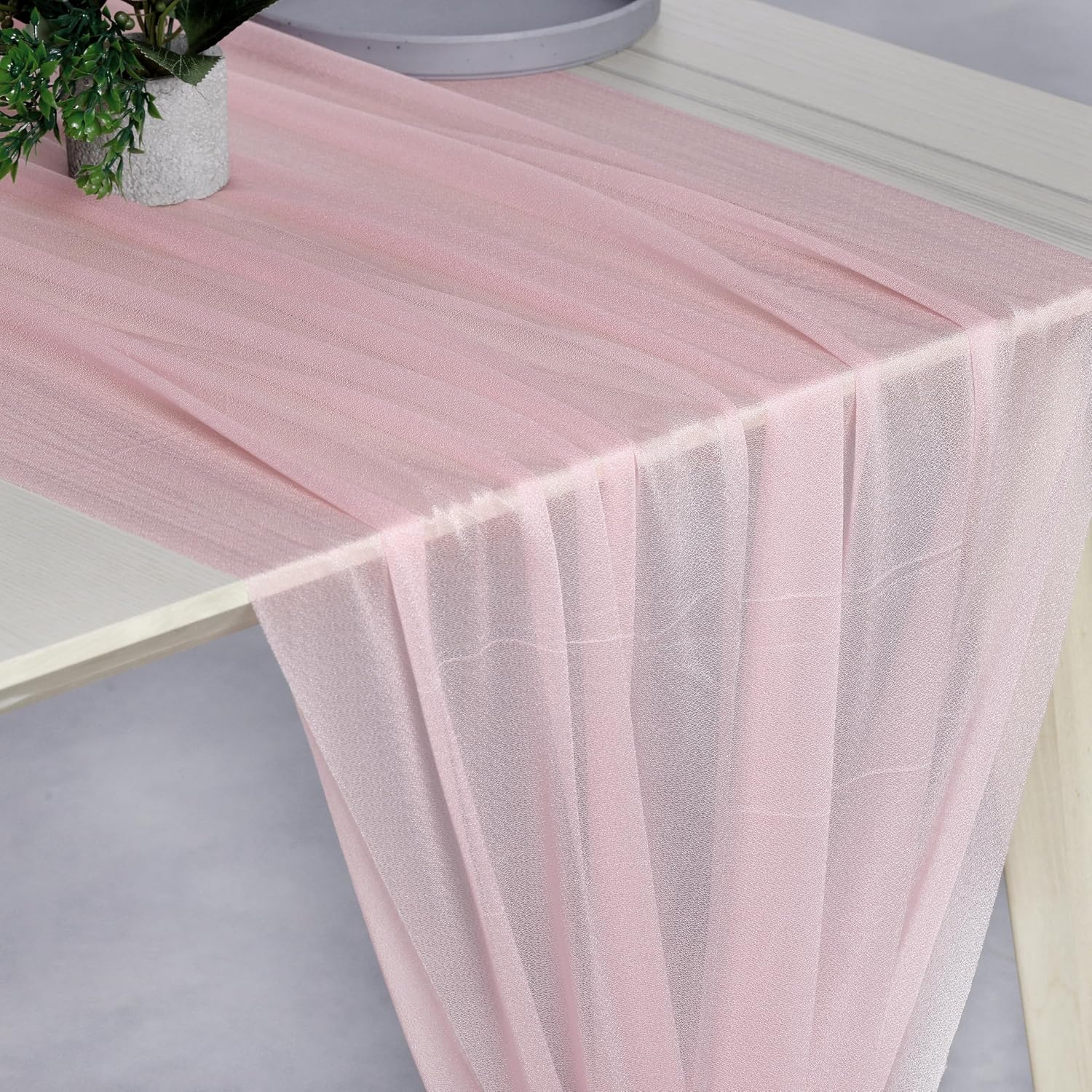 MDS® Pack of 15, 10ft Chiffon Table Runner 29 x 120 Inches, Sheer Wedding Runner Romantic Rustic Table Runner for Wedding Decoration, Birthday Party, Bridal Shower, Party Arch Décor - Blush Pink
