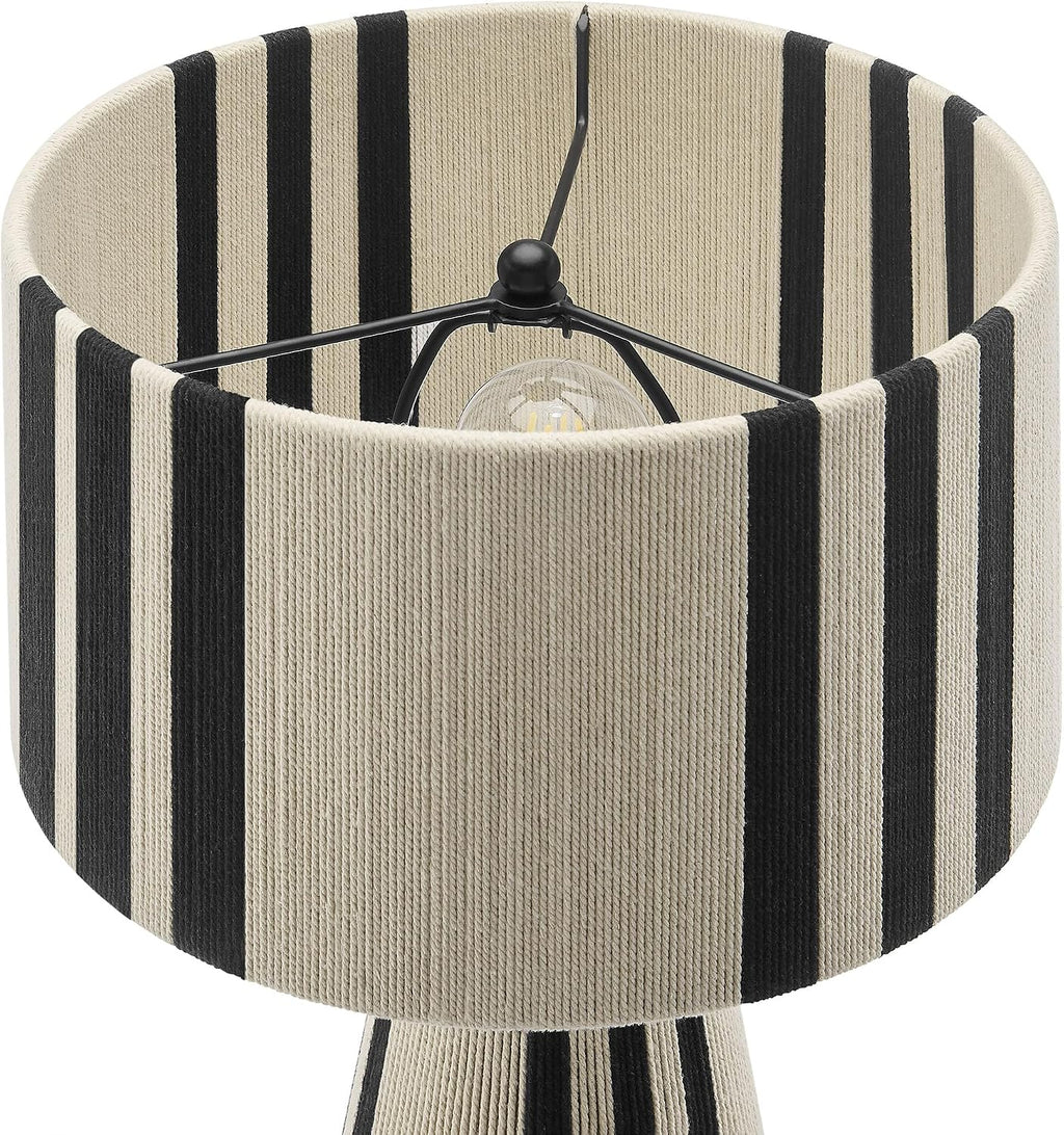 Modway Gia Vintage Modern Cotton Thread Table Lamp in Black - Unique Retro Boho Accent Lamp with Metal Base and Repeating Stripes Design