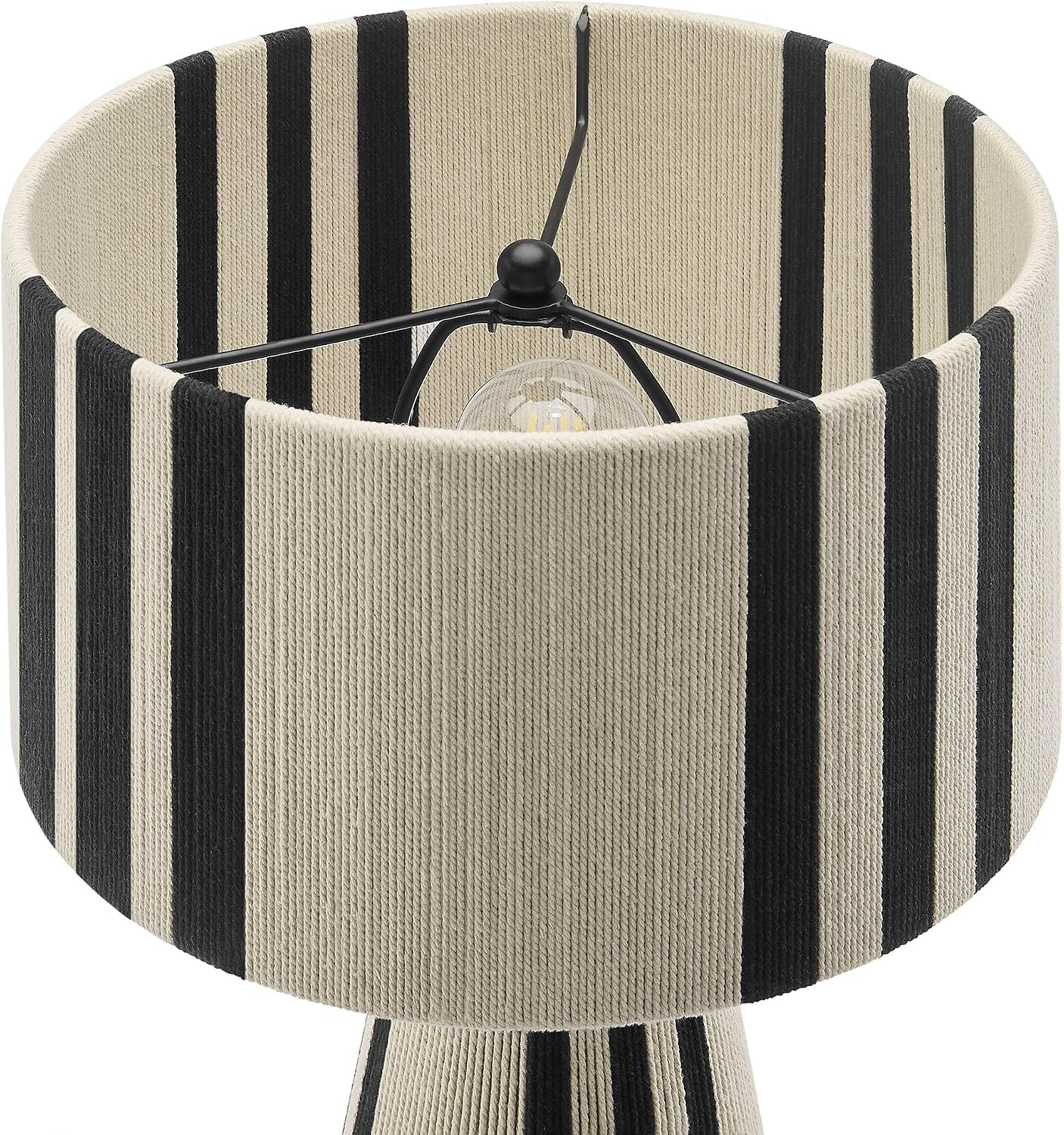 Modway Gia Vintage Modern Cotton Thread Table Lamp in Black - Unique Retro Boho Accent Lamp with Metal Base and Repeating Stripes Design
