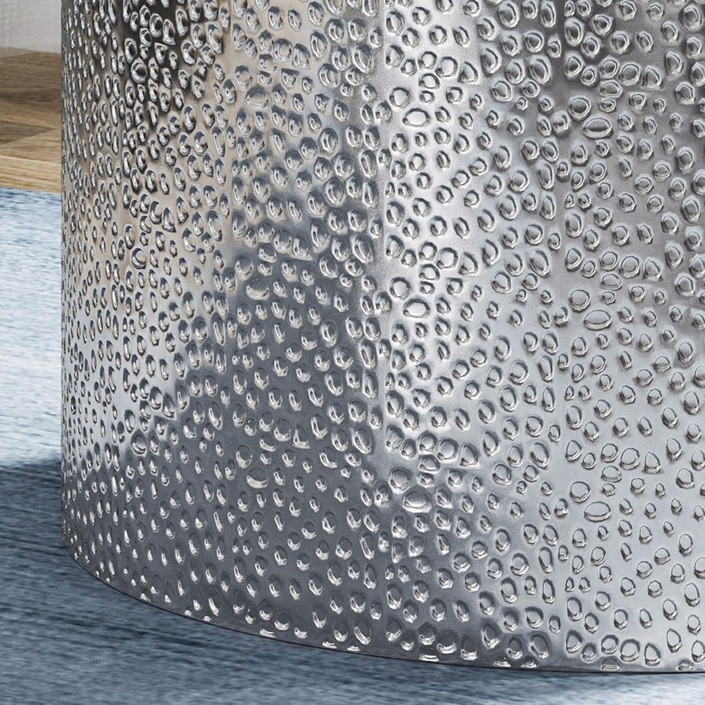 Christopher Knight Home Kaylee Modern Round Hammered Iron Accent Table (2 Pack) -Silver 16 in x 16 in x 22.25 in