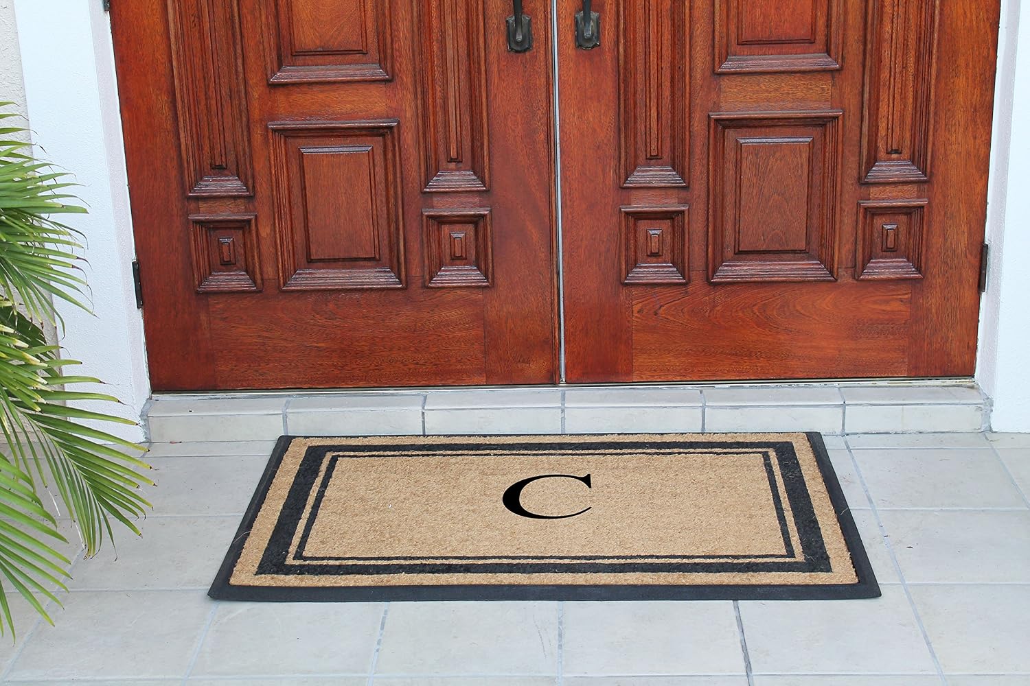 A1 Home Collections Natural Coir & Rubber Hand-Flocked Monogrammed Doormat - Heavy Duty Anti-Shedding Front Door Mat, Thick & Durable Entrance Mat - C, 30' x 48'