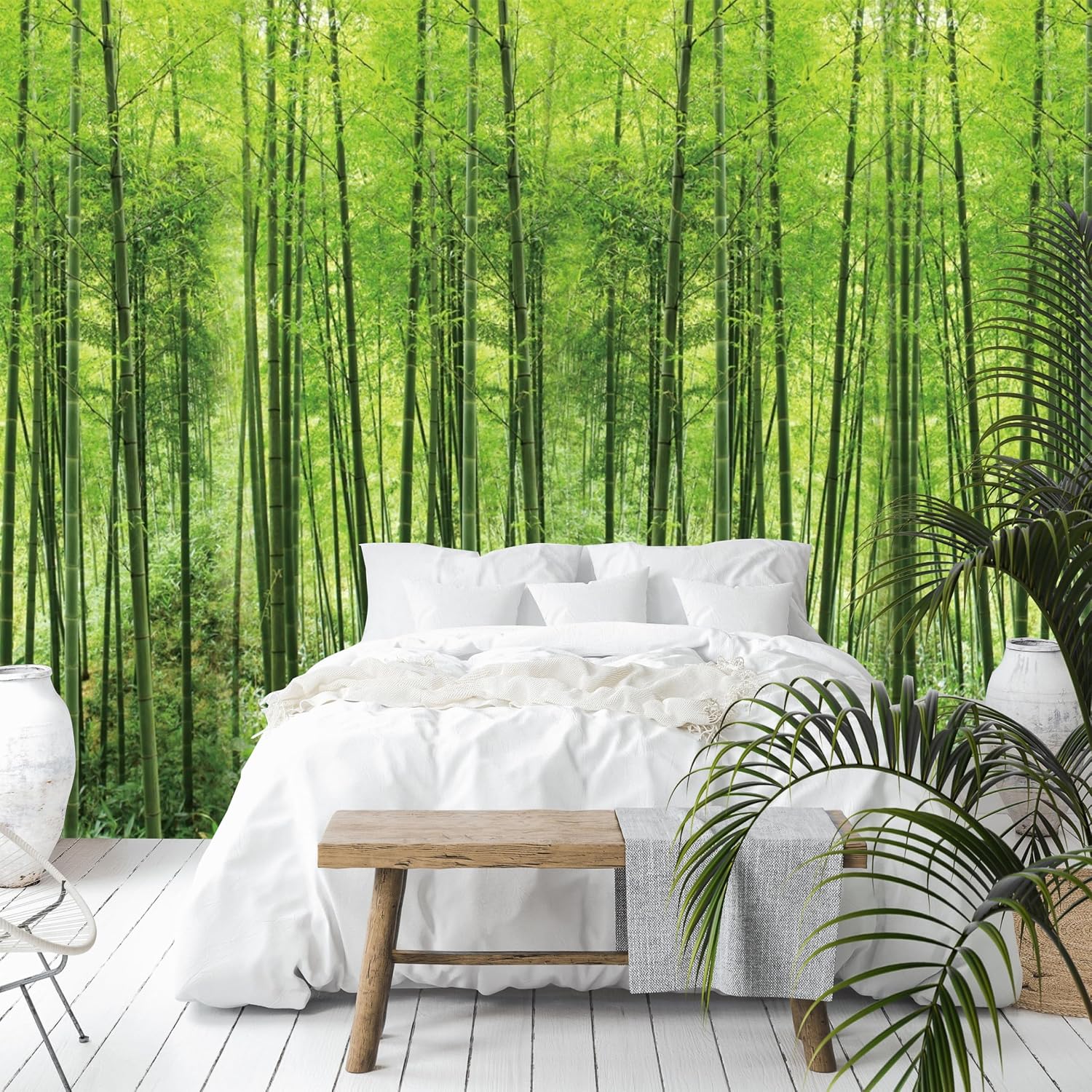 Custom Wall Murals,HD Green Bamboo Forest Natural Landscape，Removable Large Photo Wallpaper(Self-Adhesive Wall Fabric,No PVC) 151' x 105'