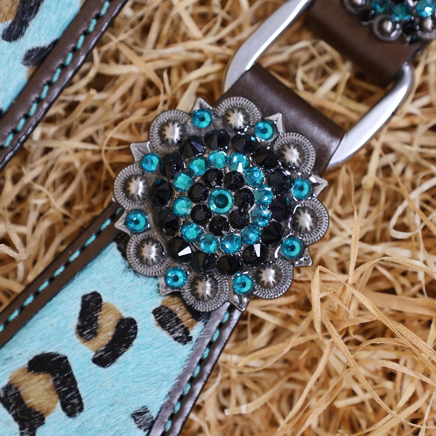 Cheetah Headstall & Breast Collar Tack Set – Gladiator Style with Leopard Print on Leather | Genuine Argentine Cow Leather | Antique Nickel Hardware & Copper Rivet Buckles