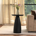 Modern Black & Walnut Wood Accent Table – Handcrafted Drum Pedestal Side Table for Living Room, Bedroom, or Office – Sleek Round Top with Textured Carved Base Black