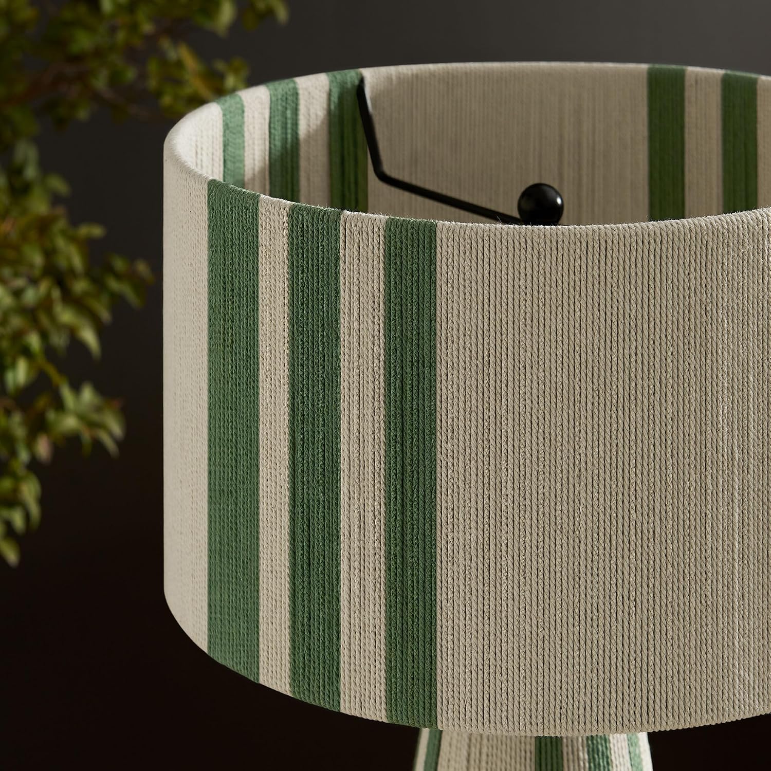 Modway Gia Vintage Modern Cotton Thread Table Lamp in Basil Green - Unique Retro Boho Accent Lamp with Metal Base and Repeating Stripes Design
