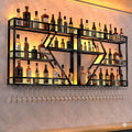 79in Wall Mounted Liquor Shelves with LED Lights, Industrial Metal Wall Bar Rack with Wine Glass Holder, Large Bottle Display Shelf for Home Kitchen (Black)