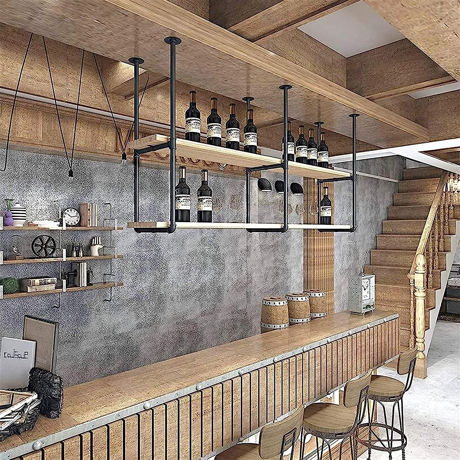 Corner Ledge Wall Shelf,Wine Rack Ceiling Shelf Floating Shelves Wall Mounted Set Ceiling Shelf Mounted Floating Suspended Hanging Kitchen Bar Rack/Decorative Holder/Storage Shelf