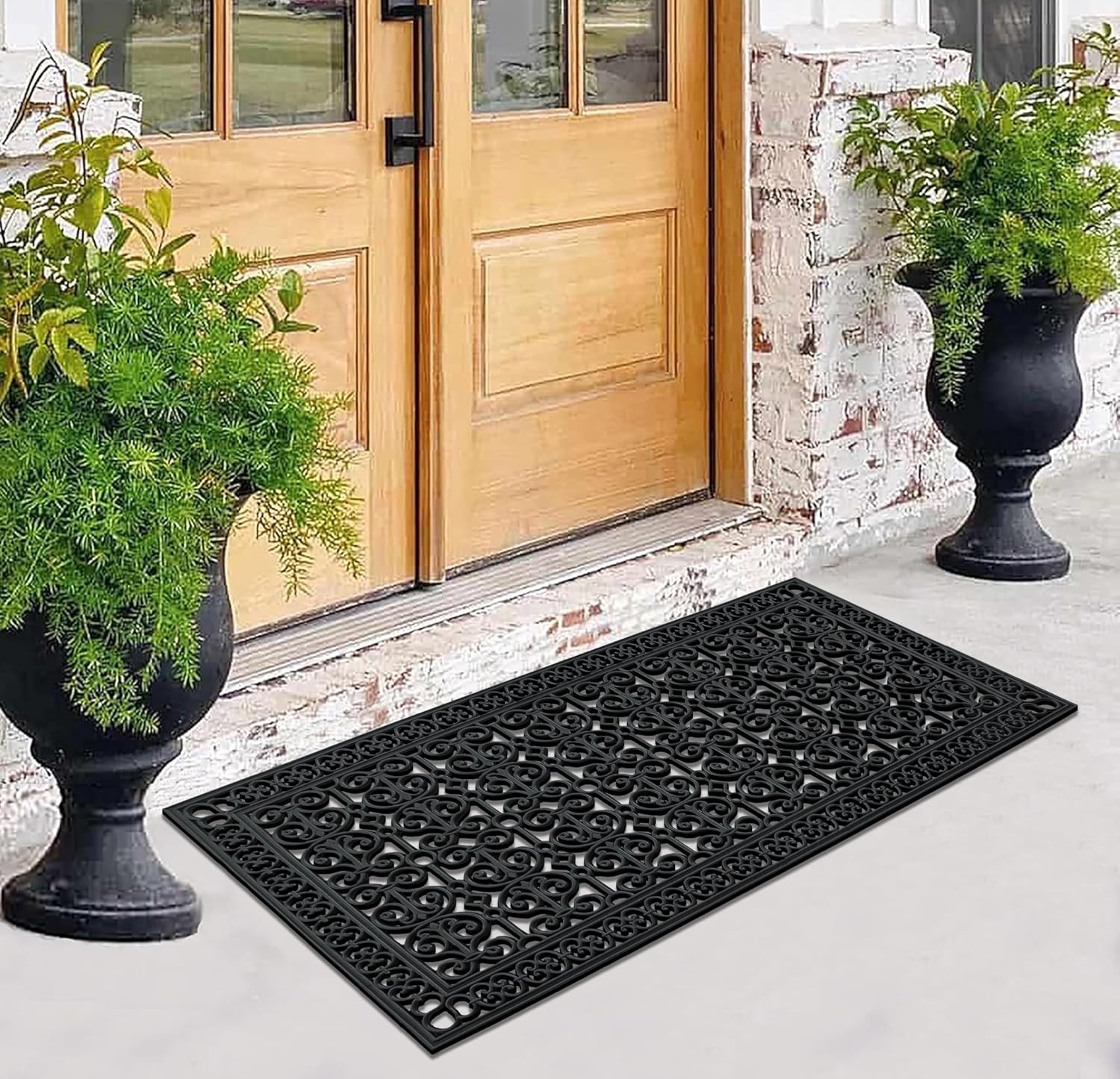 A1 Home Collections 34-LB Heavy Duty Rubber Doormat 36'×72' - Won't Blow Away | Outside Front Door Mat, Mud Dirt Scraper, Non-Slip Drainage Mat for Entryway Patio Garage, All-Weather, 100% Rubber Mats
