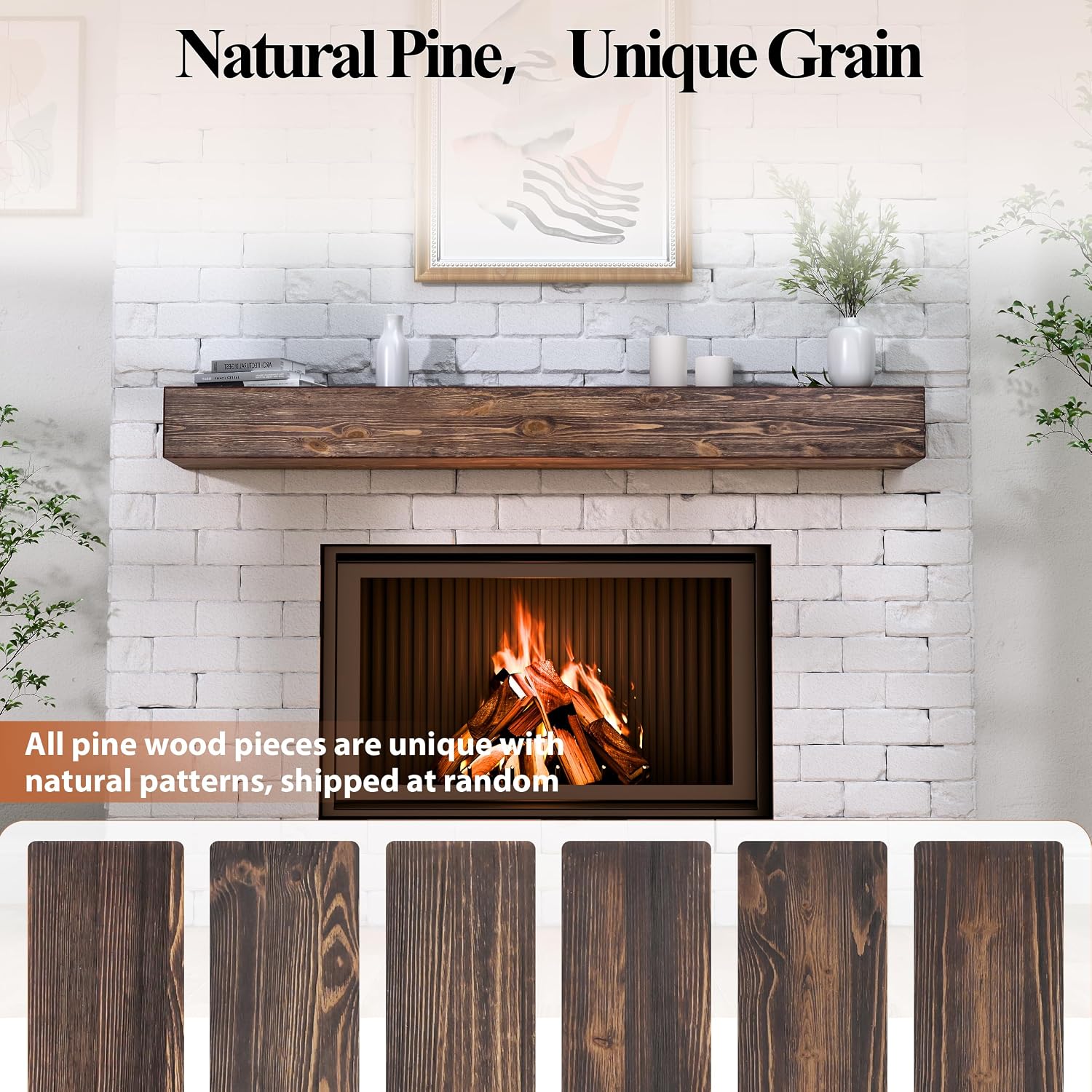 60 Inch Fireplace Mantel Shelf - 8' Deep Solid Wood Floating Mantel for Over Fireplace - 90LBS with Invisible Bracket - Handcrafted TV Decor for Livingroom & Bedroom - Charred Rustic Brown