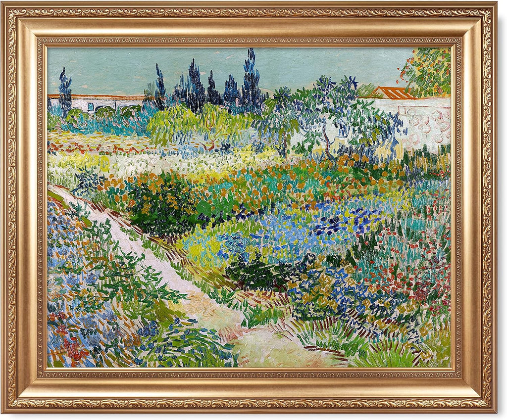 Garden at Arles by Vincent Van Gogh Framed Size:30x36 inches,Image Size:24x30 inches,Golden Frame The World Classic Art Reproductions,Wall Art for Home Decor