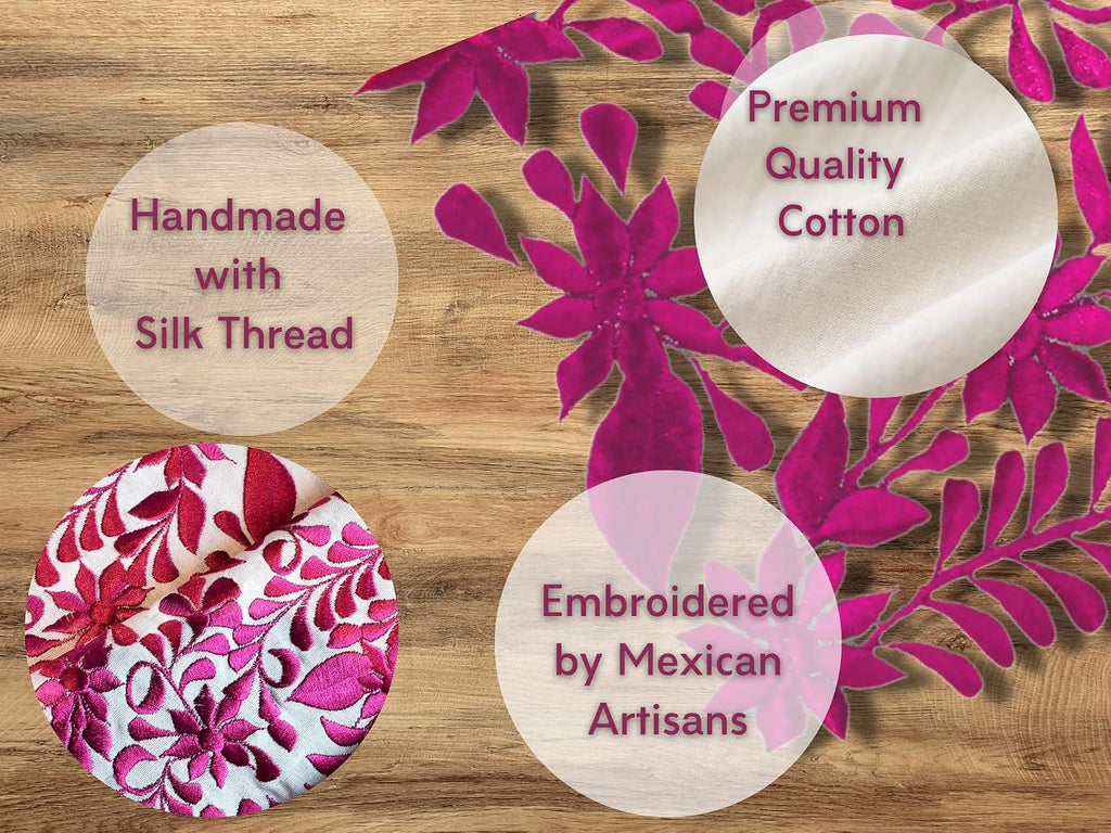 OR1GIN Handmade Table Runner, Premium Quality Silk Thread and Cotton, Mexican Design, Hand Embroidered by Artisans