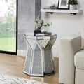 Drum End Table with Mirror Crystal, Silver Decorative Table, Modern Design Luxury Furniture, 20 inch for Living Room