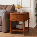 2 Tier Solid Wood Square End Table with Drawer, Wooden Sofa Side Table with Pull-Out Tray & Lower Shelf, Nightstand Bedside Table for Living Room Bedroom, 19.7x17.7x22.8in