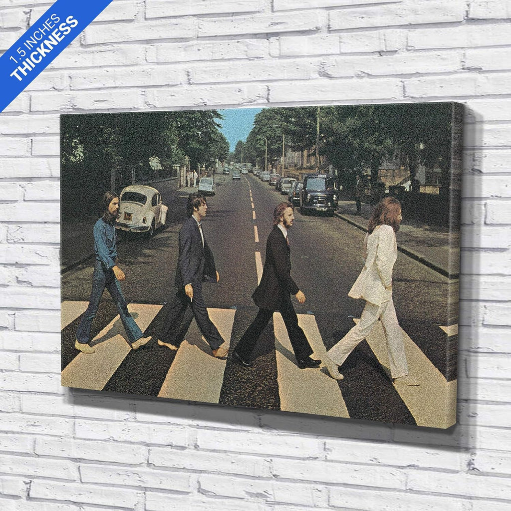 Amk Wood Vintage Rock Band Inspired Canvas Wall Art | Retro Musicians Street Crossing Print | Handmade Home Décor – Various Sizes (60in x 40in Gallery Wrapped)