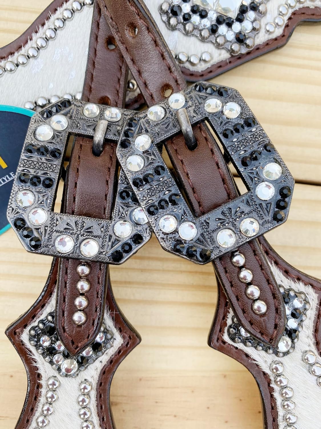 Western Leather Headstall & Breast Collar Set for Horses - Valentine's Day Silver Metallic Cowhide with Rhinestones