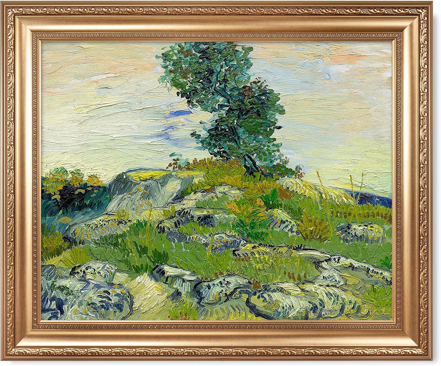 The Rocks by Vincent Van Gogh Framed Size:30x36 inches,Image Size:24x30 inches,Golden Frame The World Classic Art Reproductions,Wall Art for Home Decor