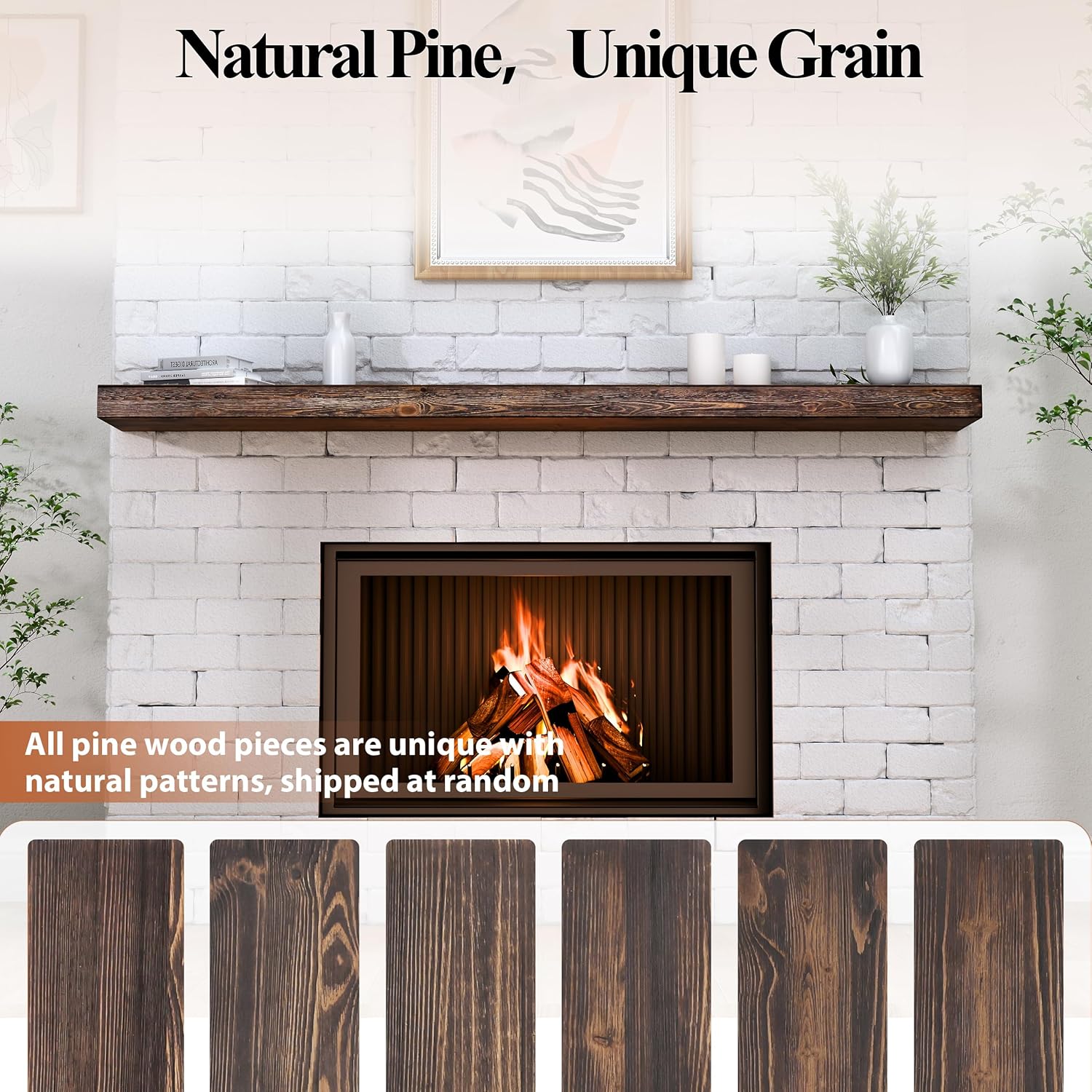 72 Inch Fireplace Mantel Shelf - 8' Deep Solid Wood Floating Mantel for Over Fireplace - 120LBS with Invisible Bracket - Handcrafted TV Decor for Livingroom & Bedroom -Charred Rustic Brown