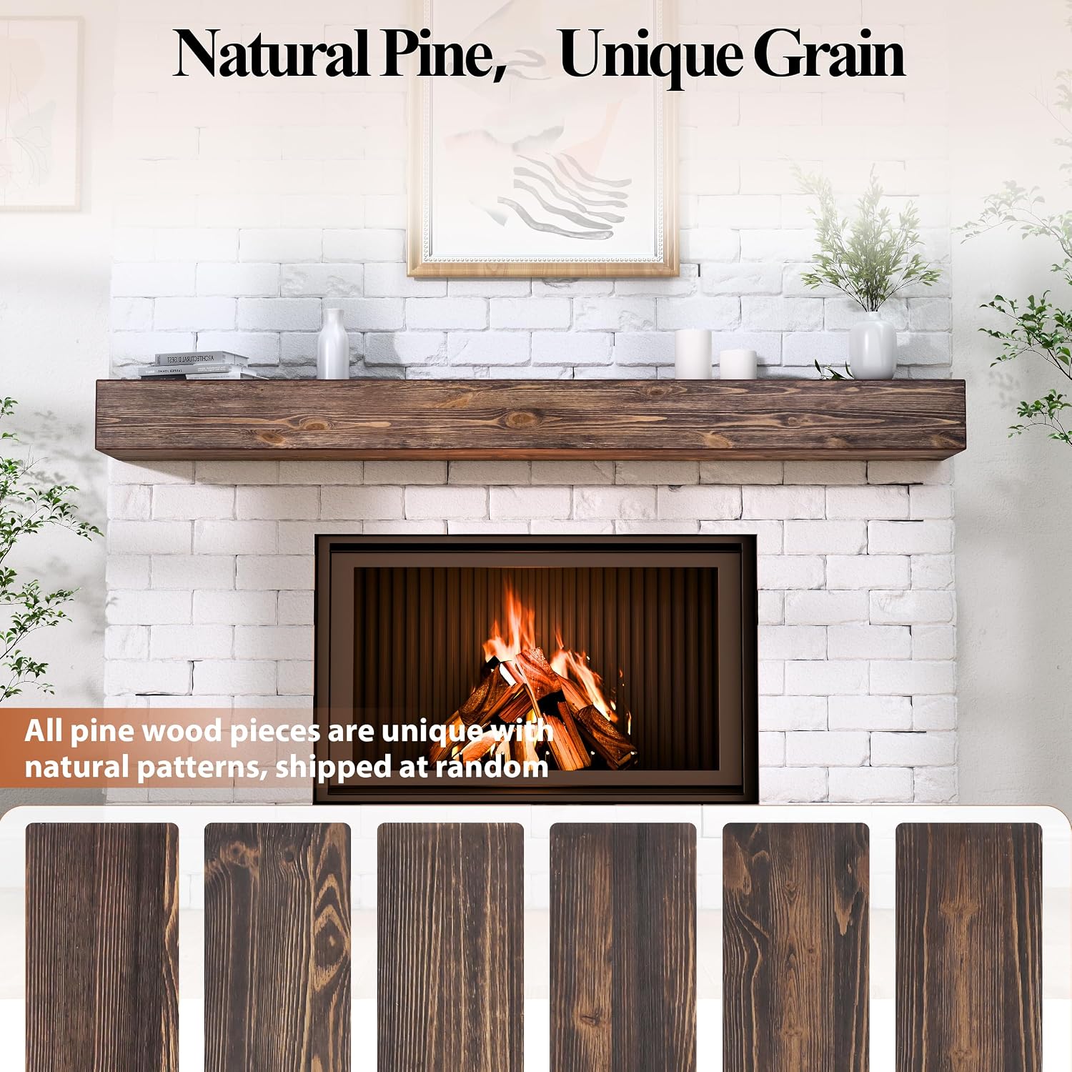 72 Inch Fireplace Mantel Shelf - 8' Deep Solid Wood Floating Mantel for Over Fireplace - 120LBS with Invisible Bracket - Handcrafted TV Decor for Livingroom & Bedroom - Charred Rustic Brown