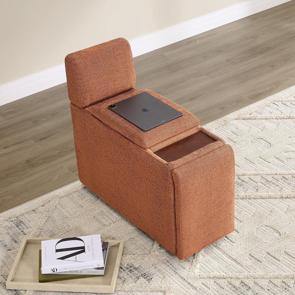 CHITA Versatile Storage Console for Modular Sofa, Multifunctional Side Table with Dual Cup Holders, Table, No Need Assembly, Terracotta