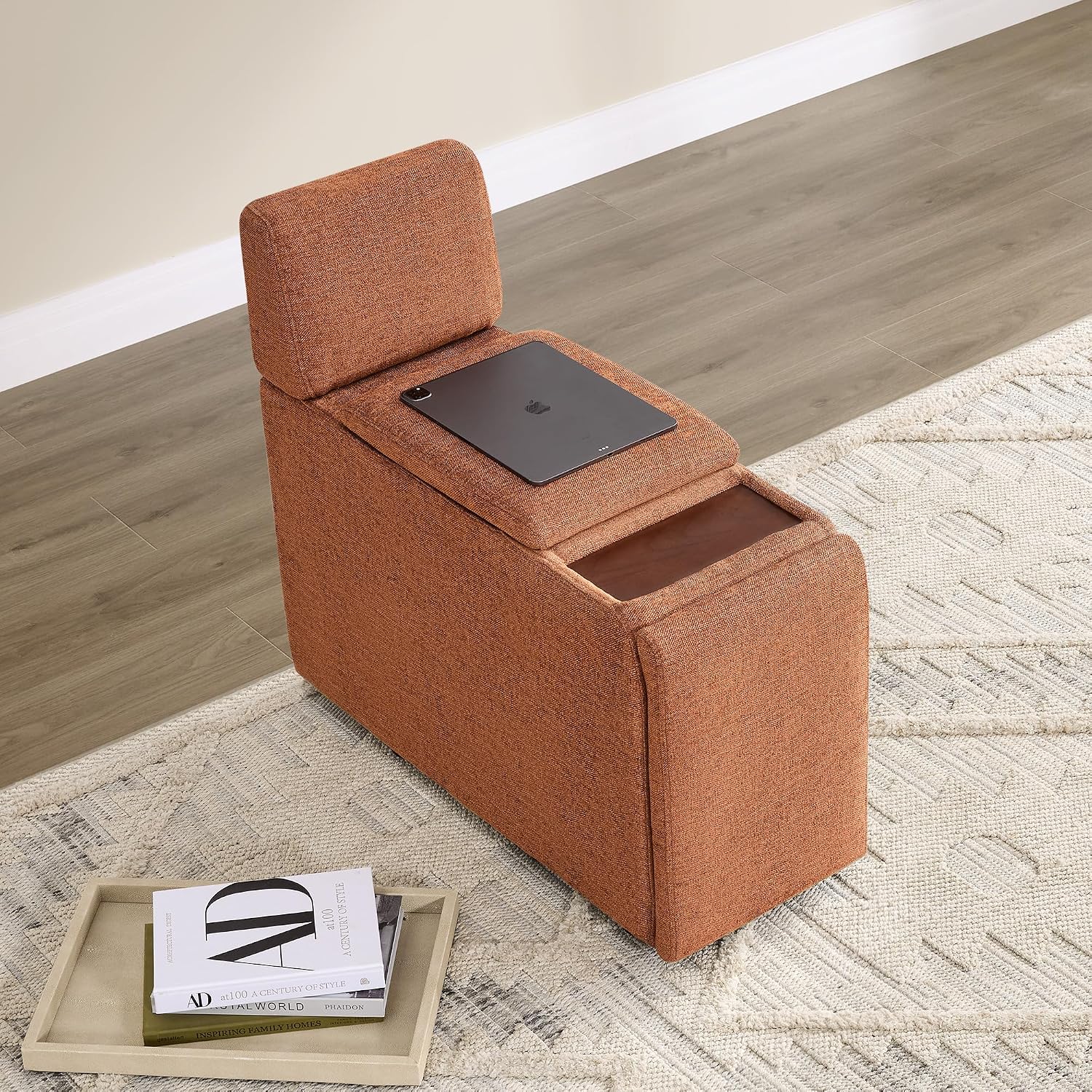 CHITA Versatile Storage Console for Modular Sofa, Multifunctional Side Table with Dual Cup Holders, Table, No Need Assembly, Terracotta